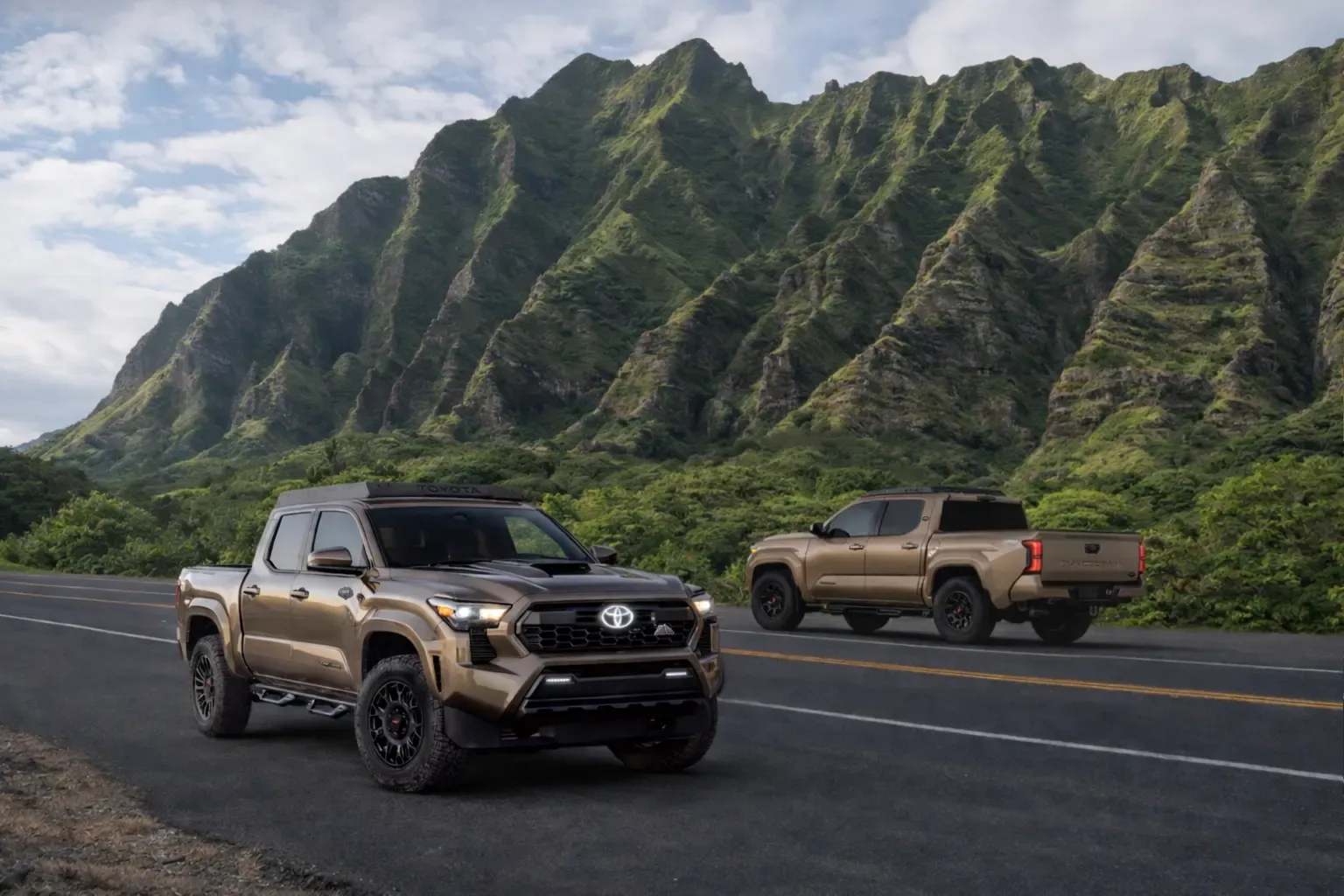 The truck composited into a full scene against the Koʻolau range.