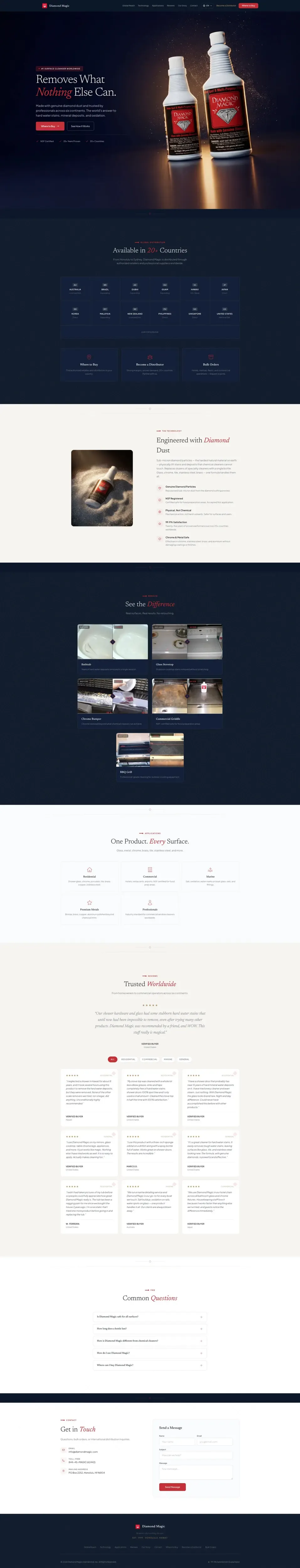 The rebuilt site: a clear product hero, structured navigation, and the restoration before-and-afters brought forward.