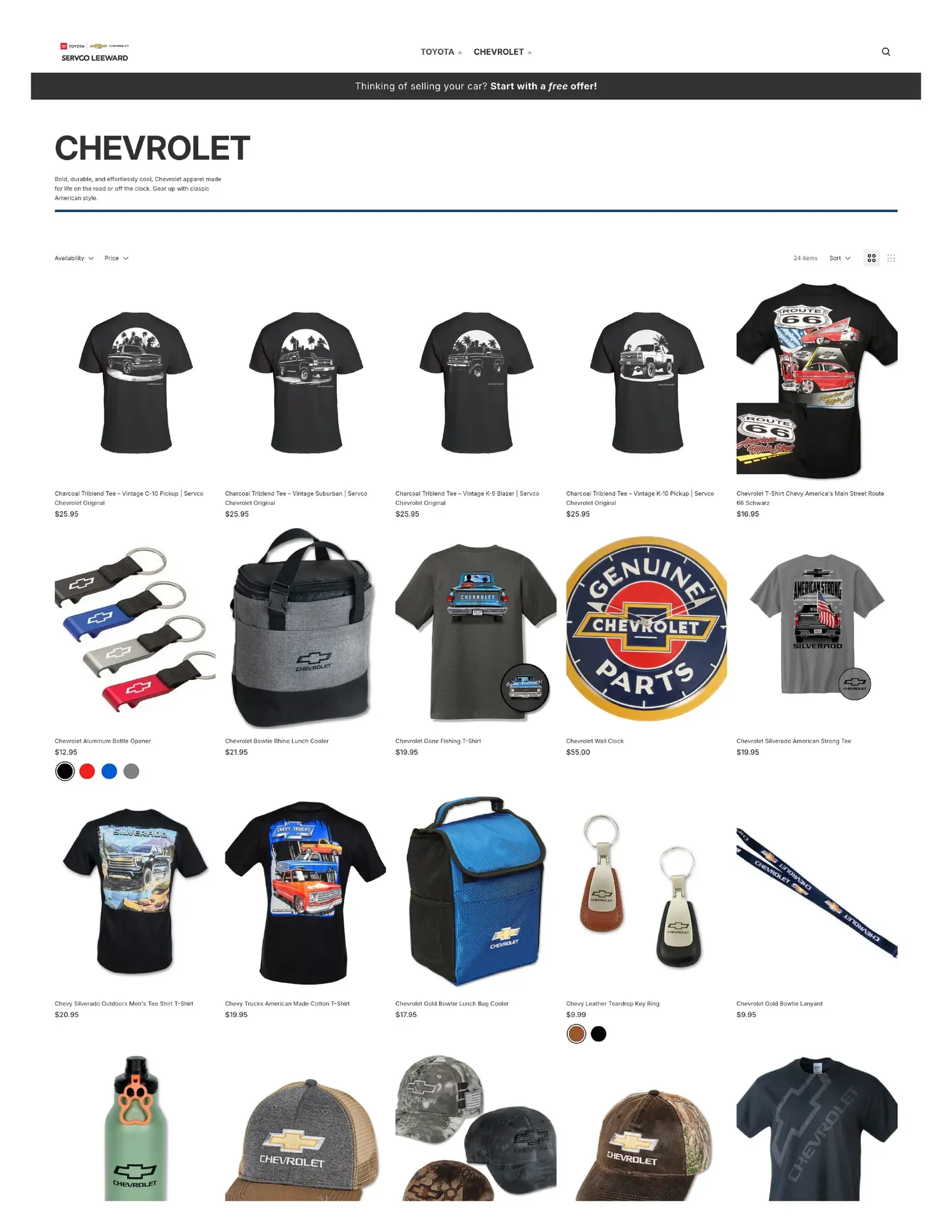 The Chevrolet collection page within the merchandise store. (page 1)