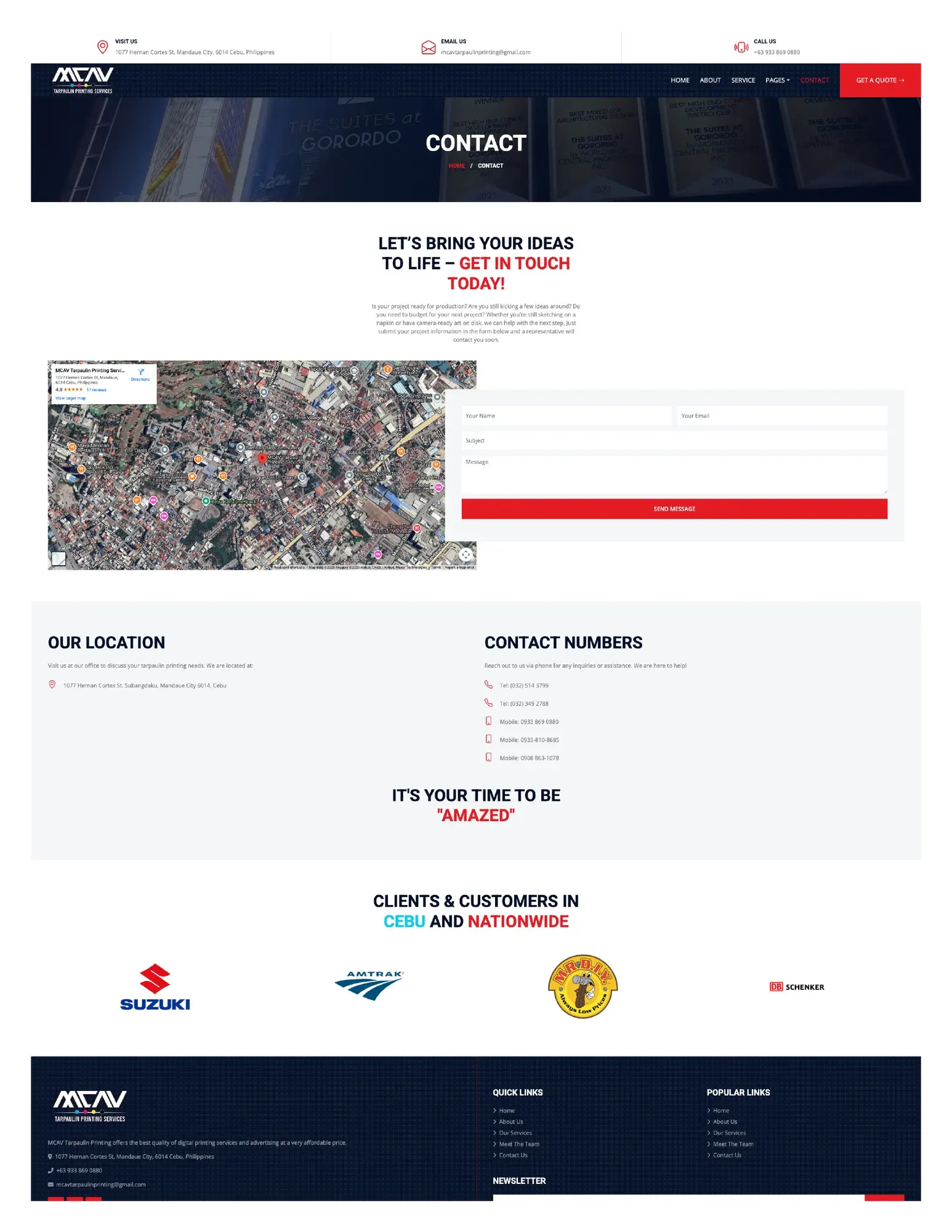 The inquiry landing page, where a customer sends job details to get a price. (page 1)