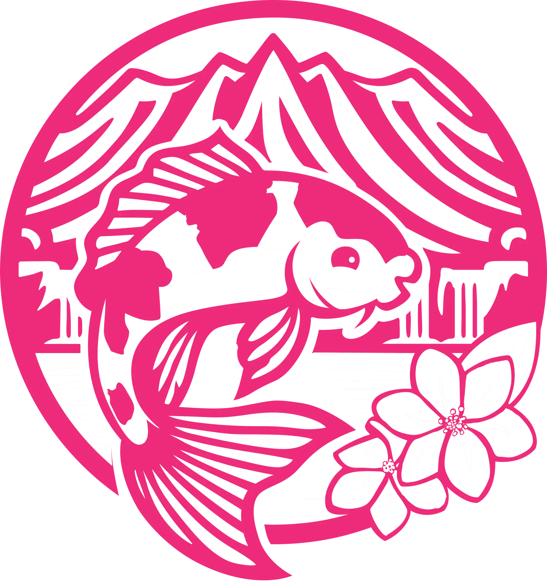 The same badge in the pink variant used for apparel.