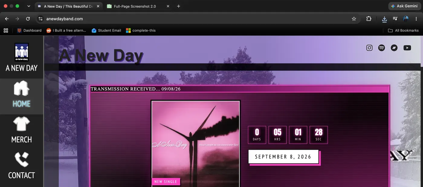 A NEW DAY: A Band Site With a Countdown Built In